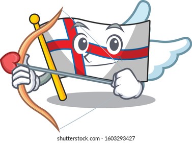 Cute flag faroe island Scroll Cupid cartoon character with arrow and wings