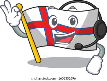 cute flag faroe island Scroll cartoon character design wearing headphone