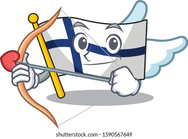 Cute flag finland Cupid cartoon character with arrow and wings