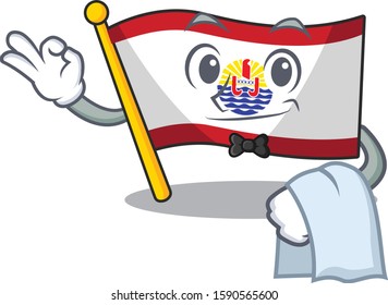 Cute flag french polynesia Scroll Character stand as a Waiter look