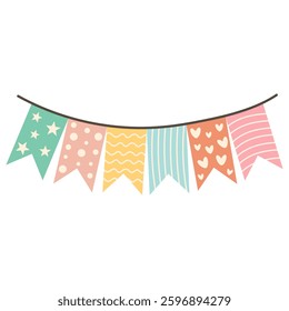 Cute flag garland isolated on white background.