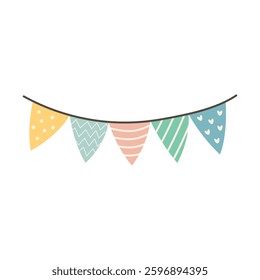 Cute flag garland isolated on white background.