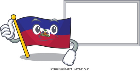 cute flag haiti Scroll cartoon character Thumbs up with board