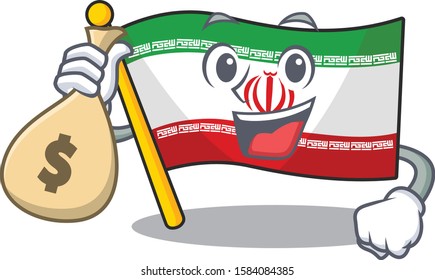 Cute flag iran cartoon character smiley with money bag