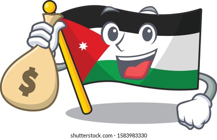 Cute flag jordan cartoon character smiley with money bag