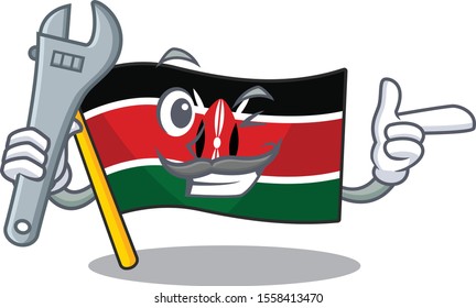 cute flag kenya character smiley mechanic cartoon