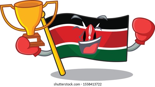 cute flag kenya character smiley boxing winner cartoon