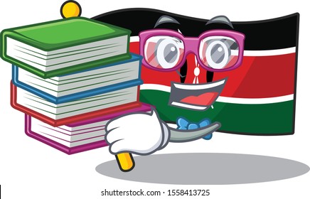 cute flag kenya character smiley student bring book cartoon