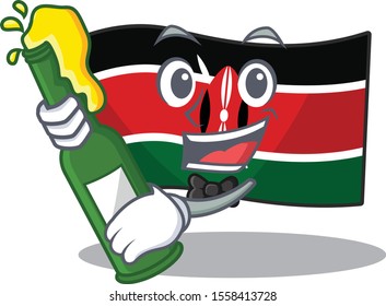 cute flag kenya character smiley bring beer cartoon