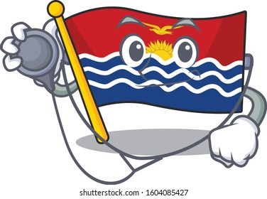 Cute flag kiribati Scroll cartoon character in a Doctor with tools