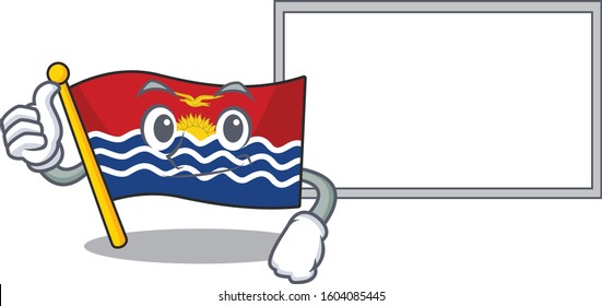 cute flag kiribati Scroll cartoon character Thumbs up with board