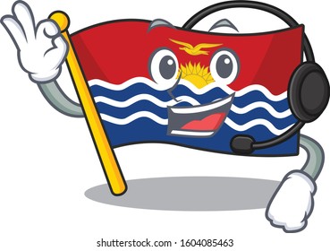 cute flag kiribati Scroll cartoon character design wearing headphone