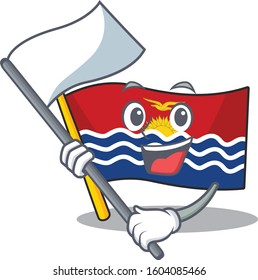 cute flag kiribati Scroll cartoon character style with standing flag