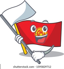 cute flag kyrgyzstan Scroll cartoon character style with standing flag