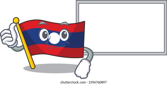 cute flag laos Scroll cartoon character Thumbs up with board