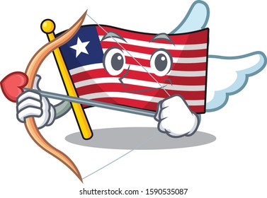 Cute flag liberia Scroll Cupid cartoon character with arrow and wings