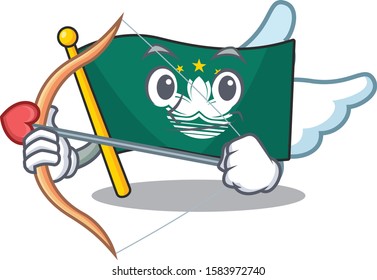 Cute flag macau Cupid cartoon character with arrow and wings