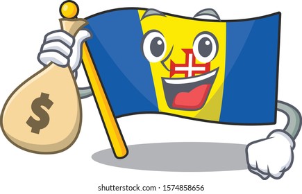 Cute flag madeira cartoon character smiley with money bag