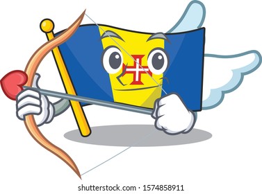 Cute flag madeira Cupid cartoon character with arrow and wings