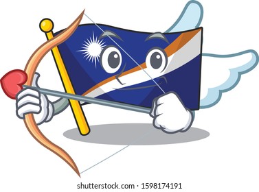Cute flag marshall island Scroll Cupid cartoon character with arrow and wings