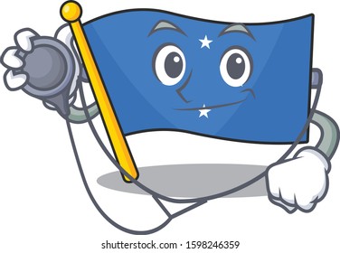 Cute flag micronesia Scroll cartoon character in a Doctor with tools