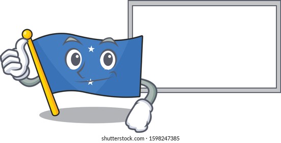 cute flag micronesia Scroll cartoon character Thumbs up with board