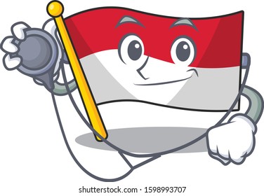 Cute flag monaco Scroll cartoon character in a Doctor with tools