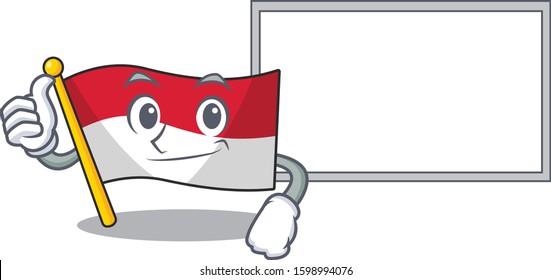 cute flag monaco Scroll cartoon character Thumbs up with board