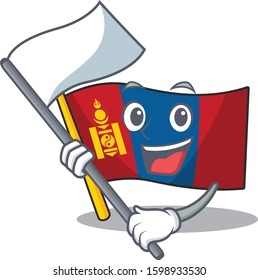 cute flag mongolia Scroll cartoon character style with standing flag
