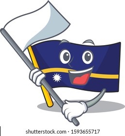 cute flag nauru Scroll cartoon character style with standing flag