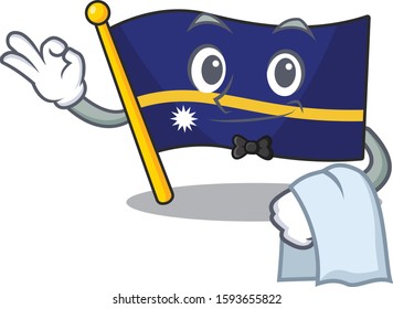 Cute flag nauru Scroll Character stand as a Waiter look