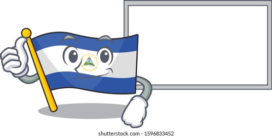 cute flag nicaragua Scroll cartoon character Thumbs up with board