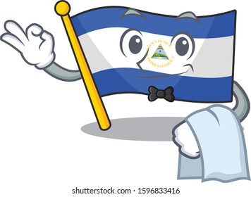 Cute flag nicaragua Scroll Character stand as a Waiter look