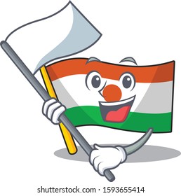 cute flag niger Scroll cartoon character style with standing flag