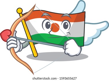 Cute flag niger Scroll Cupid cartoon character with arrow and wings