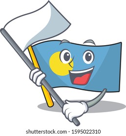 cute flag palau Scroll cartoon character style with standing flag