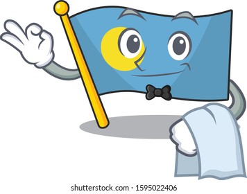 Cute flag palau Scroll Character stand as a Waiter look