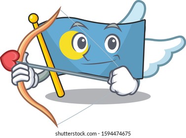 Cute flag palau Scroll Cupid cartoon character with arrow and wings