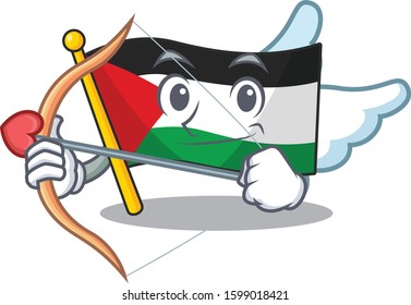 Cute flag palestine Scroll Cupid cartoon character with arrow and wings