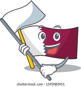 cute flag qatar Scroll cartoon character style with standing flag