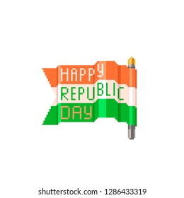 Cute flag of Republic Day. India, 26 January. pixel art style