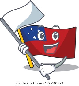 cute flag samoa Scroll cartoon character style with standing flag