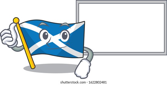 cute flag scotland Scroll cartoon character Thumbs up with board