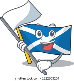 cute flag scotland Scroll cartoon character style with standing flag