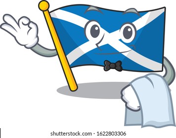 Cute flag scotland Scroll Character stand as a Waiter look