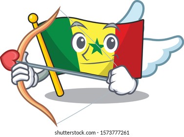 Cute Flag Senegal Cupid cartoon character with arrow and wings