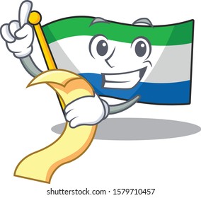 Cute flag sierra leone cartoon character with menu ready to serve