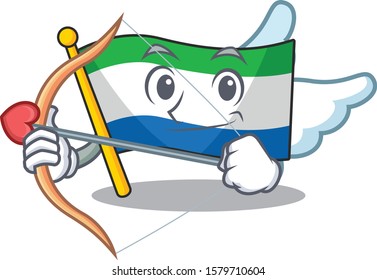 Cute flag sierra leone Cupid cartoon character with arrow and wings