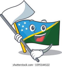 cute flag solomon island Scroll cartoon character style with standing flag