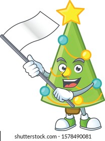cute flag standing with christmas tree decoration cartoon character style